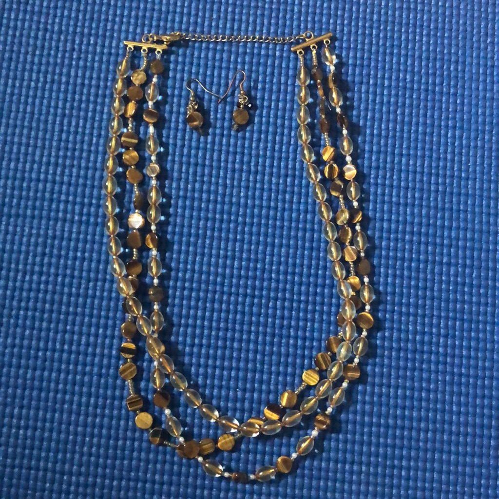 Tiger Eye Necklace And Earrings Set
